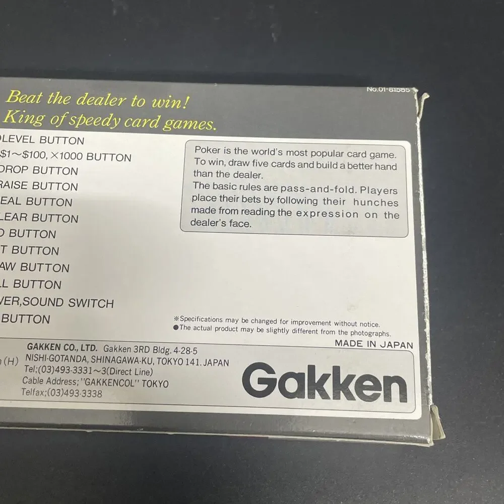 Vintage Poker Game Gakken Computer Electronic Made in‎ Japan Box Instructions